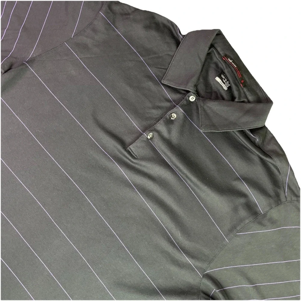 Nike Tiger Woods Collection Golf Polo Shirt Mens Large Black Striped Dri-FIT